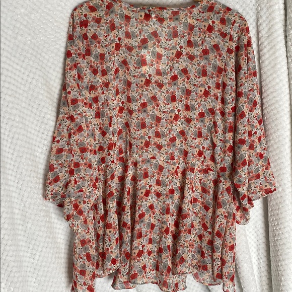 Hayden Los Angeles Red peach and Gray sheer Floral Blouse - Picture 5 of 5
